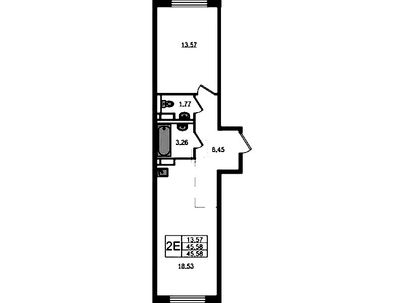 1-комнатная квартира 45.58 м², 8/12 эт., ЖК «Новые Лаврики»